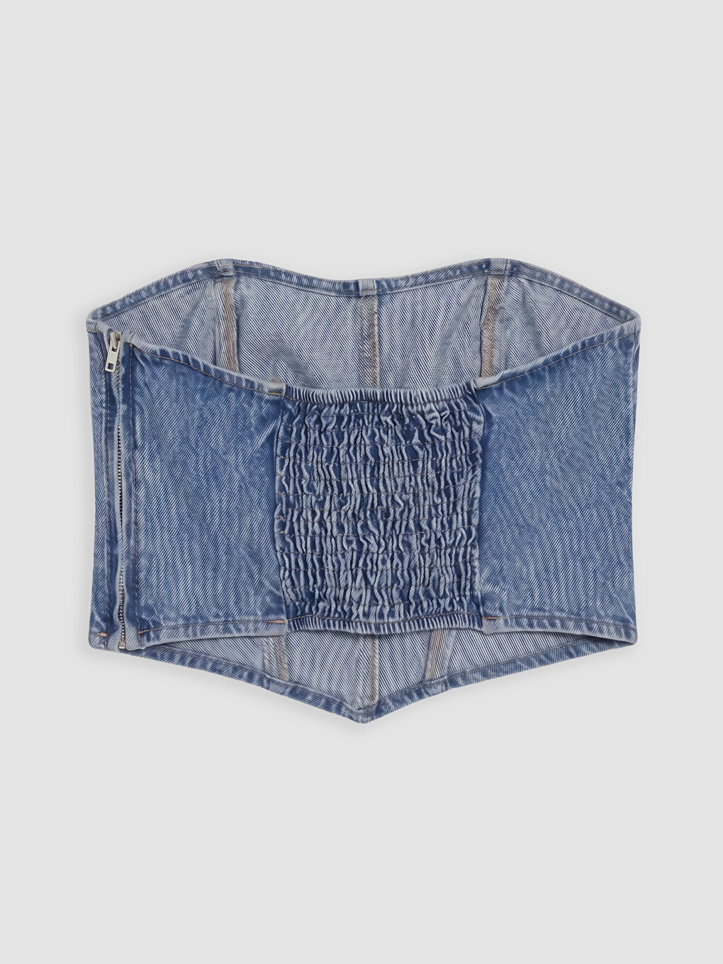 Mavi Straplez Yaka Taşlı Crop Jean Bluz-2