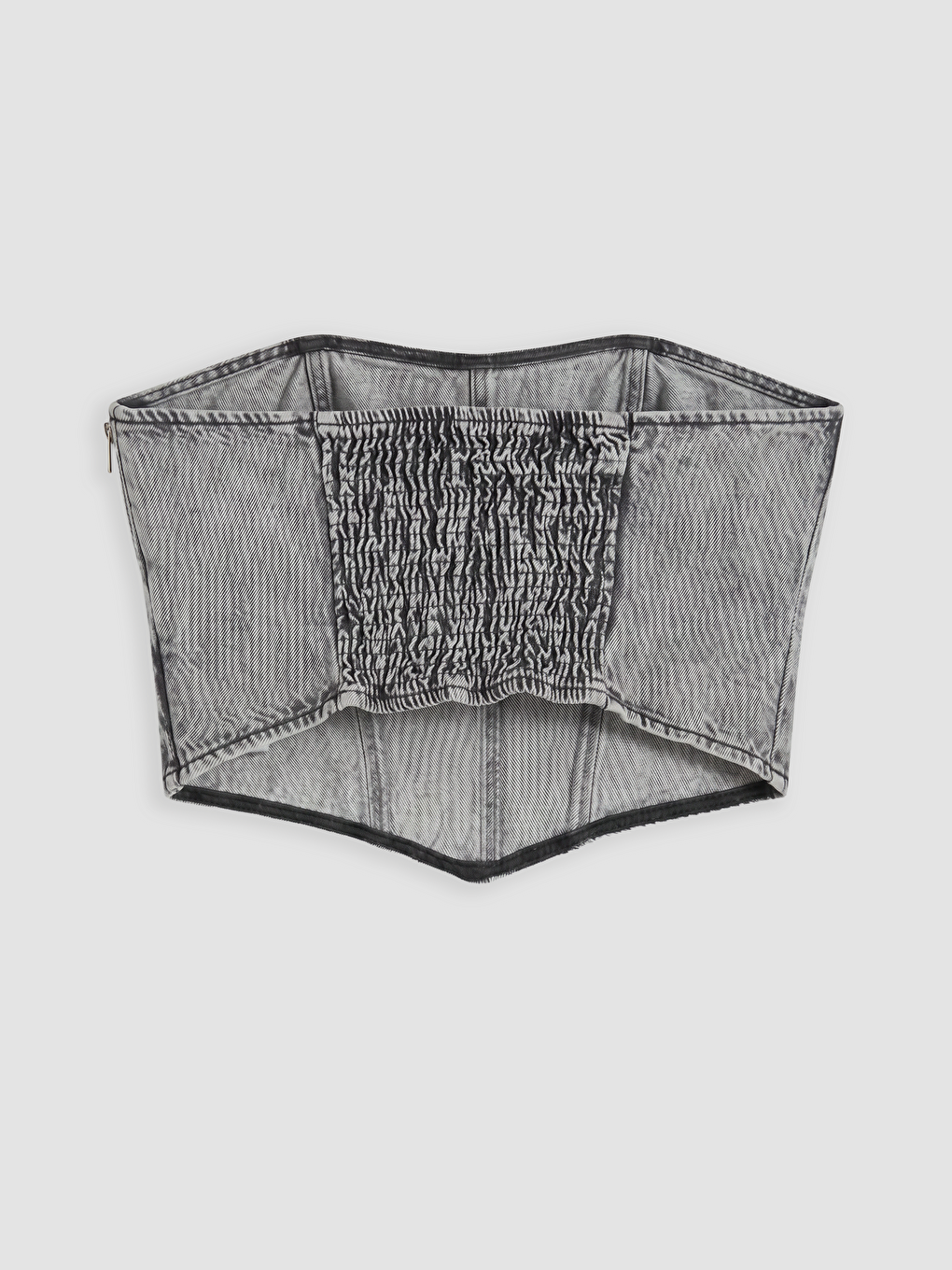 Gri Straplez Yaka Taşlı Crop Jean Bluz-1