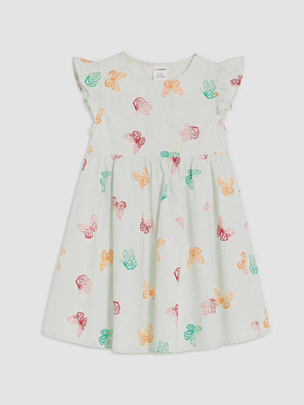 Crew Neck Butterfly Printed Girls' Linen Dress