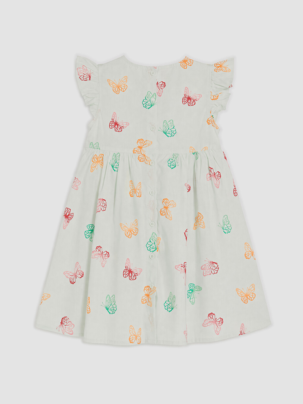 Crew Neck Butterfly Printed Girls' Linen Dress-1