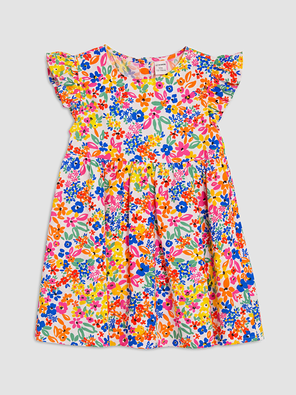 Crew Neck Flower Printed Girls' Linen Dress