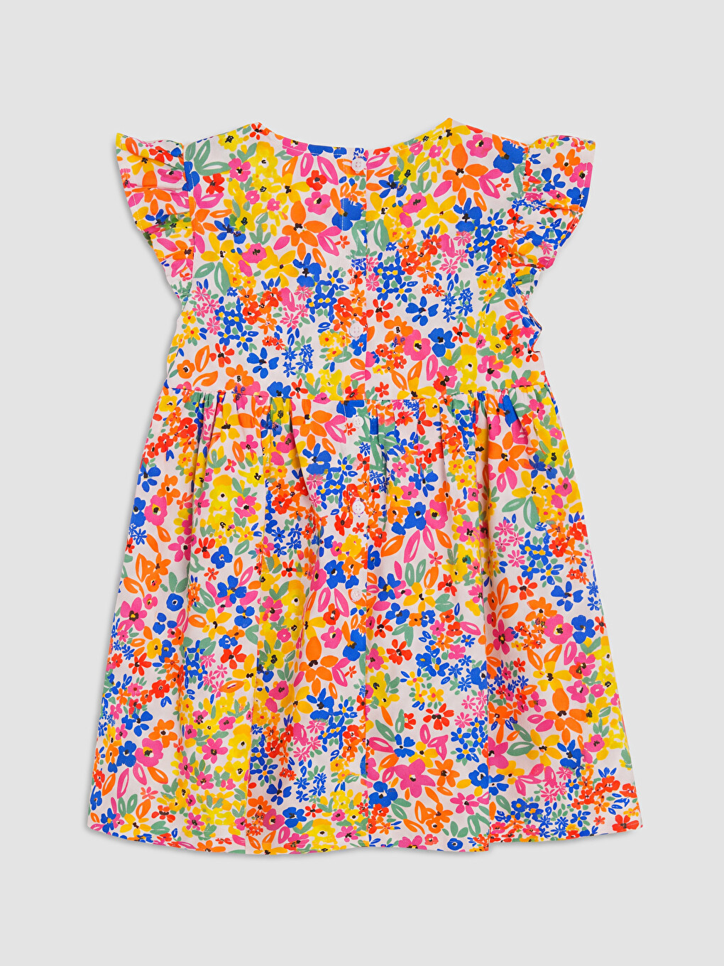 Crew Neck Flower Printed Girls' Linen Dress-1