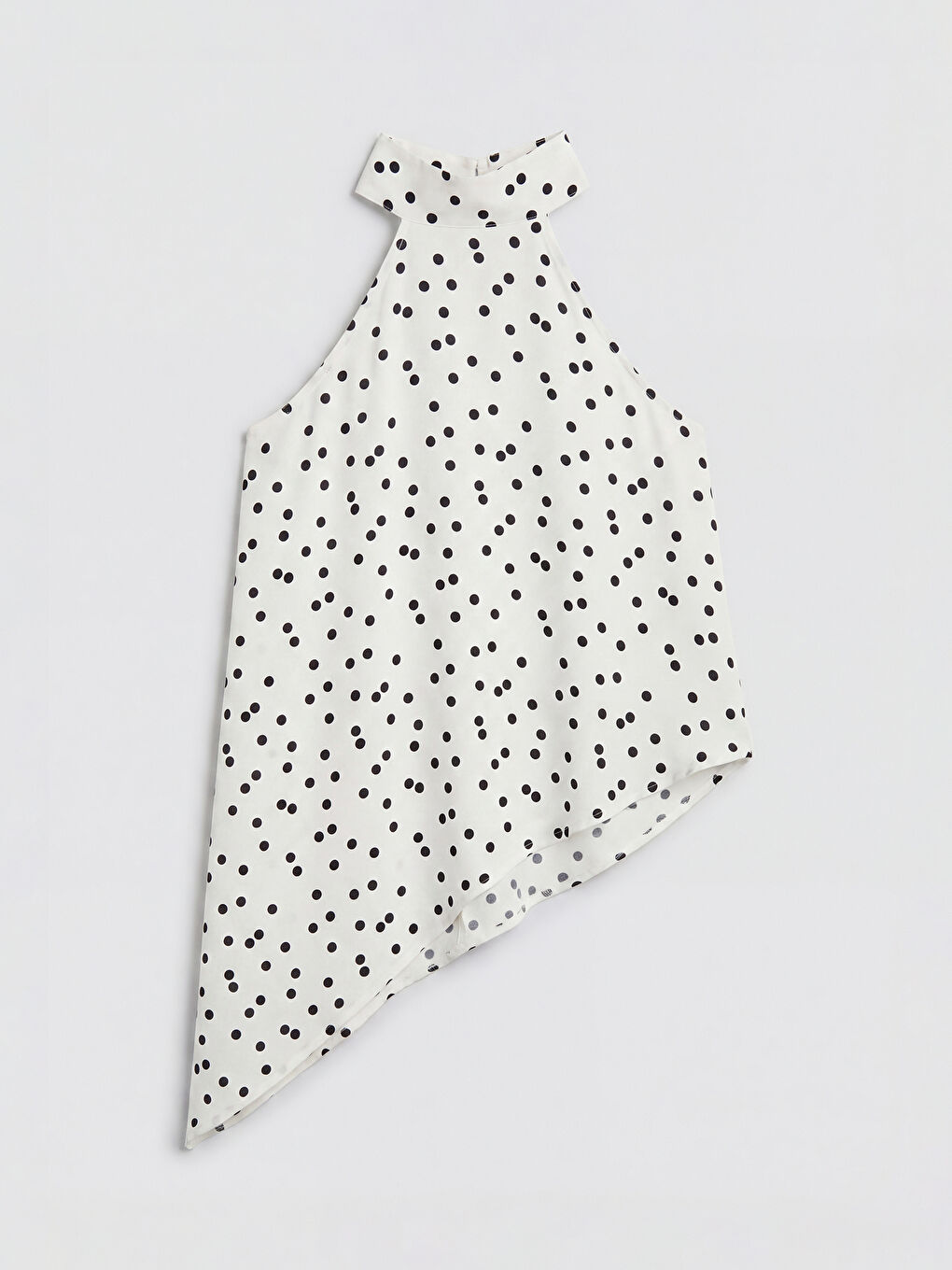 Beyaz Halter Yaka Puantiyeli Saten Bluz-4