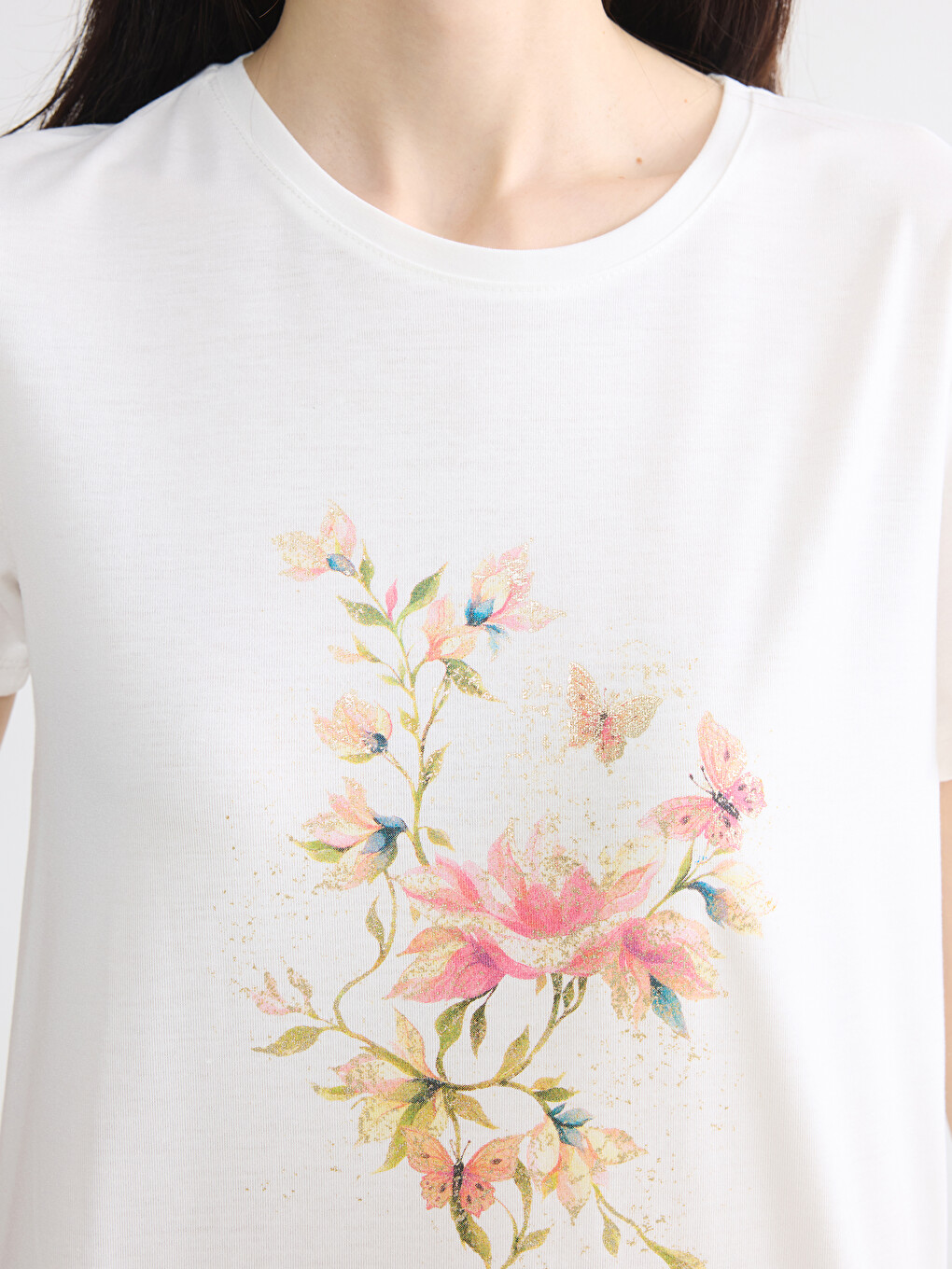 Crew Neck Floral Printed Women's T-Shirt-2