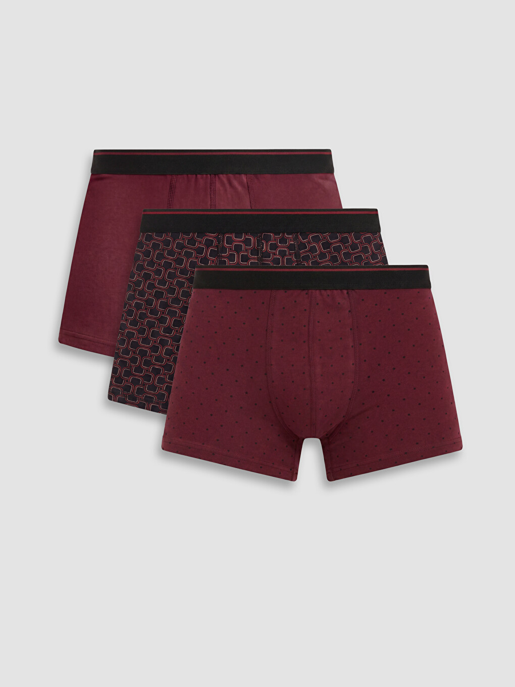 Bordo Pamuklu Esnek Erkek Boxer 3'lü