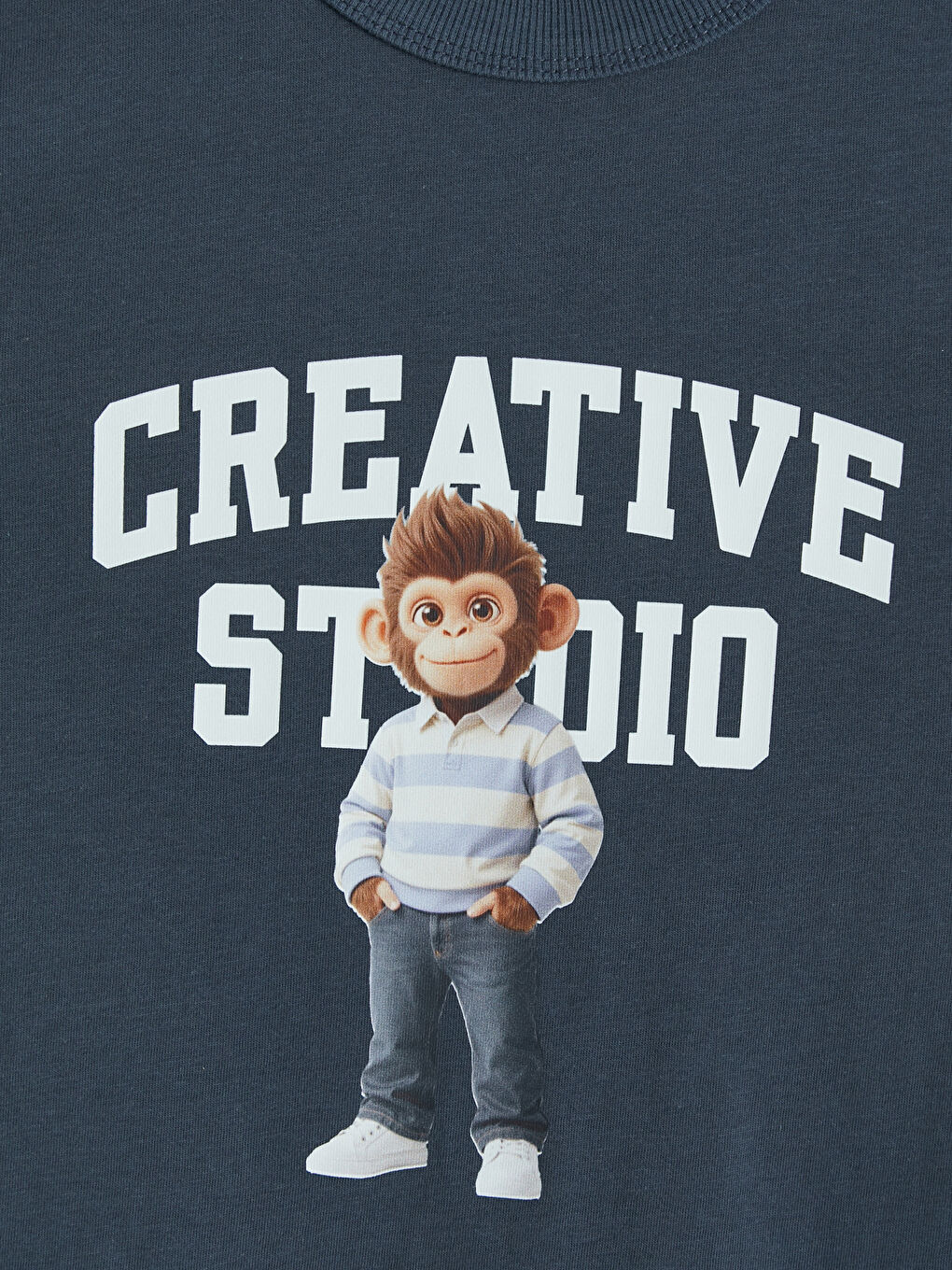 Lacivert Maymun Baskılı Erkek Çocuk Tişört-2