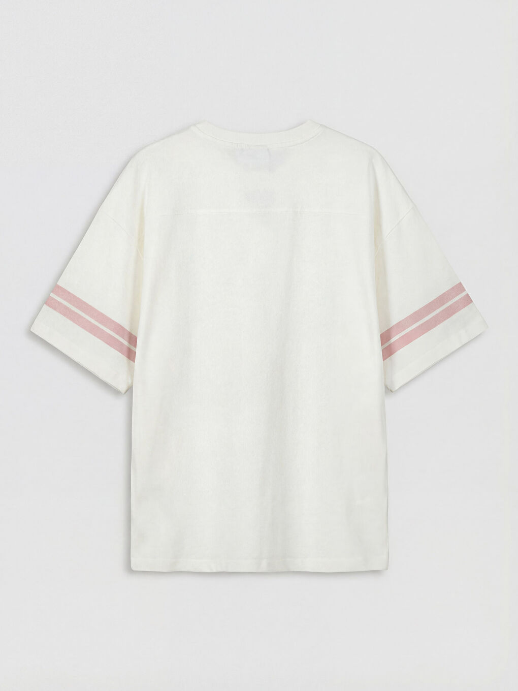 Ekru Bisiklet Yaka Baskılı Şeritli Kız Çocuk Tişört-1