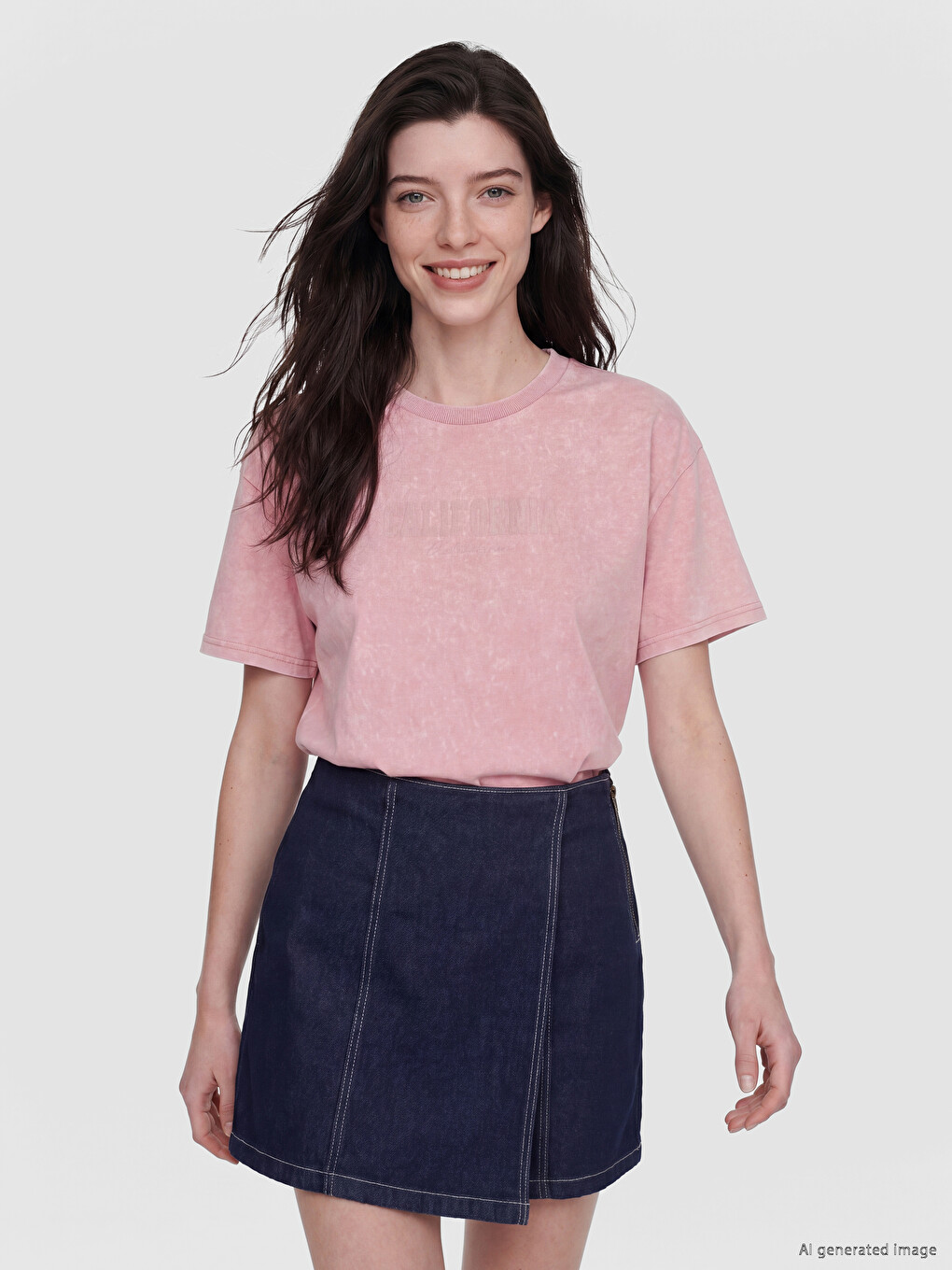 Tricou de damă cu imprimeu California, cu guler rotund
