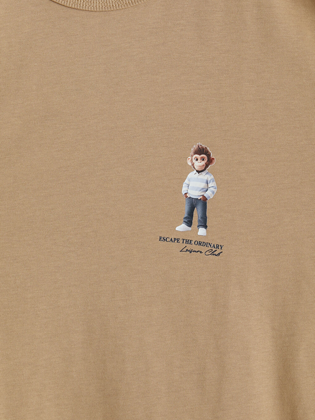 Bej Bisiklet Yaka Nakışlı Erkek Çocuk Tişört-2