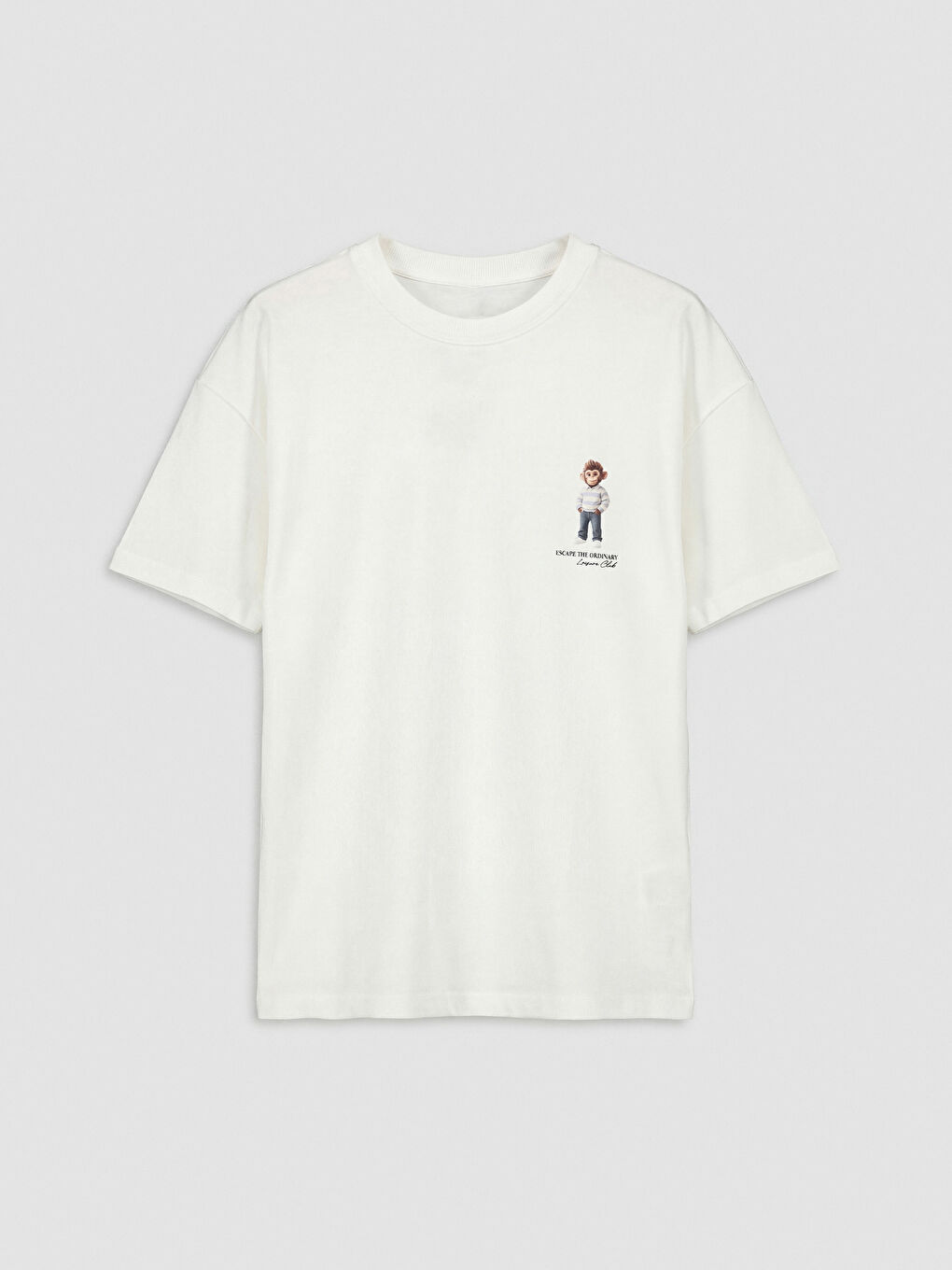 Ekru Bisiklet Yaka Baskılı Erkek Çocuk Tişört