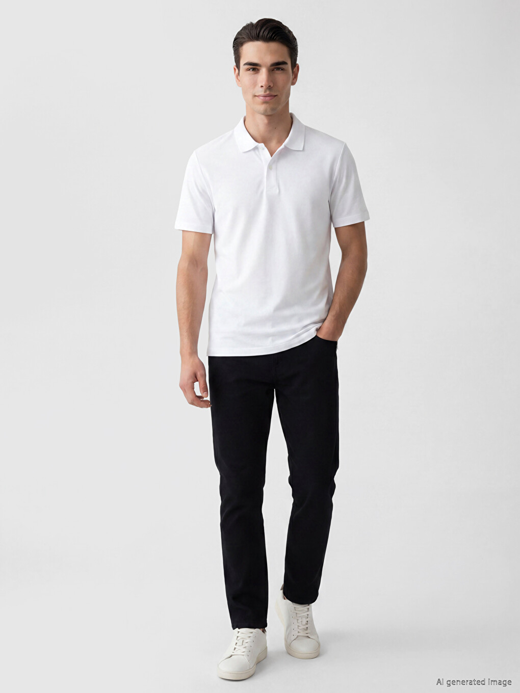 Beyaz Polo Yaka Soft Touch %100 Pamuk Erkek Tişört-1