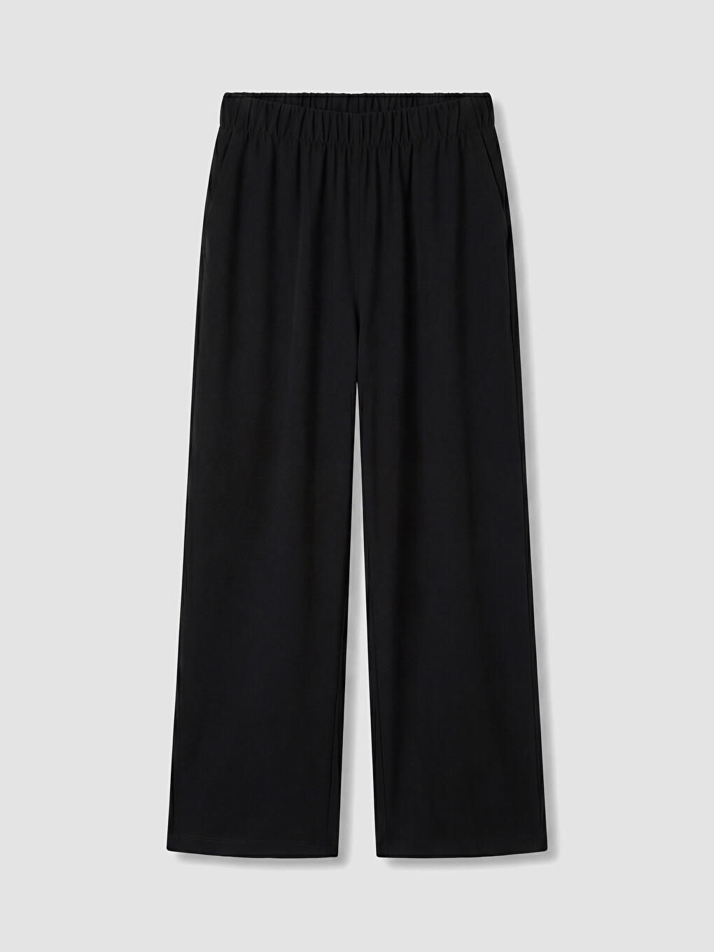Siyah Beli Lastikli Geniş Paça Kadın Pantolon