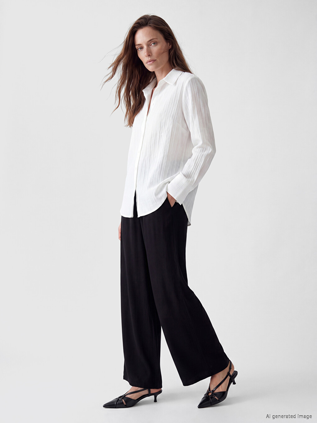 Elastic Waist Wide Leg Women's Trousers