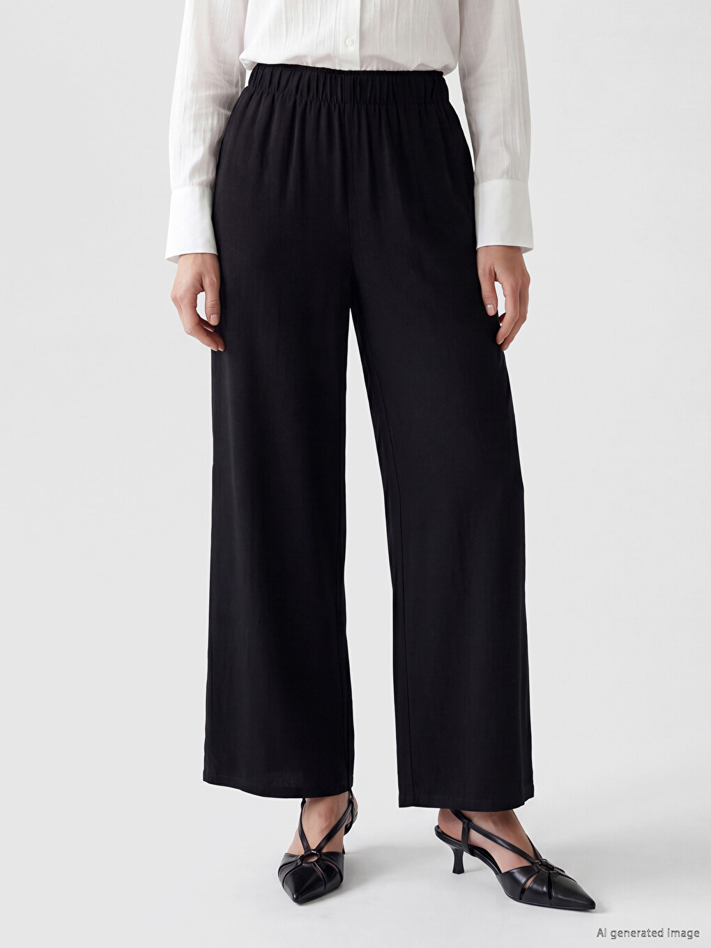 Elastic Waist Wide Leg Women's Trousers-1