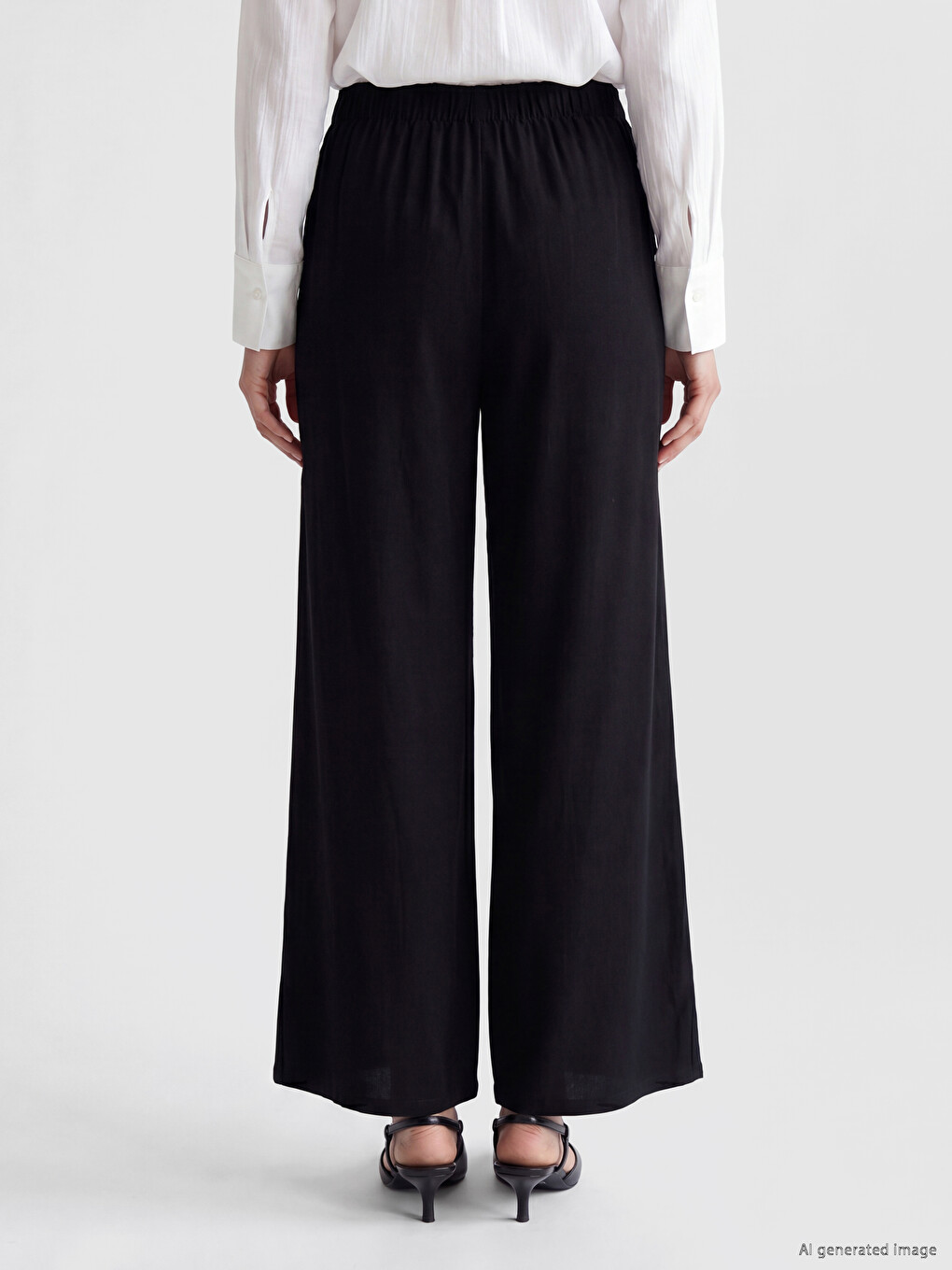 Elastic Waist Wide Leg Women's Trousers-3