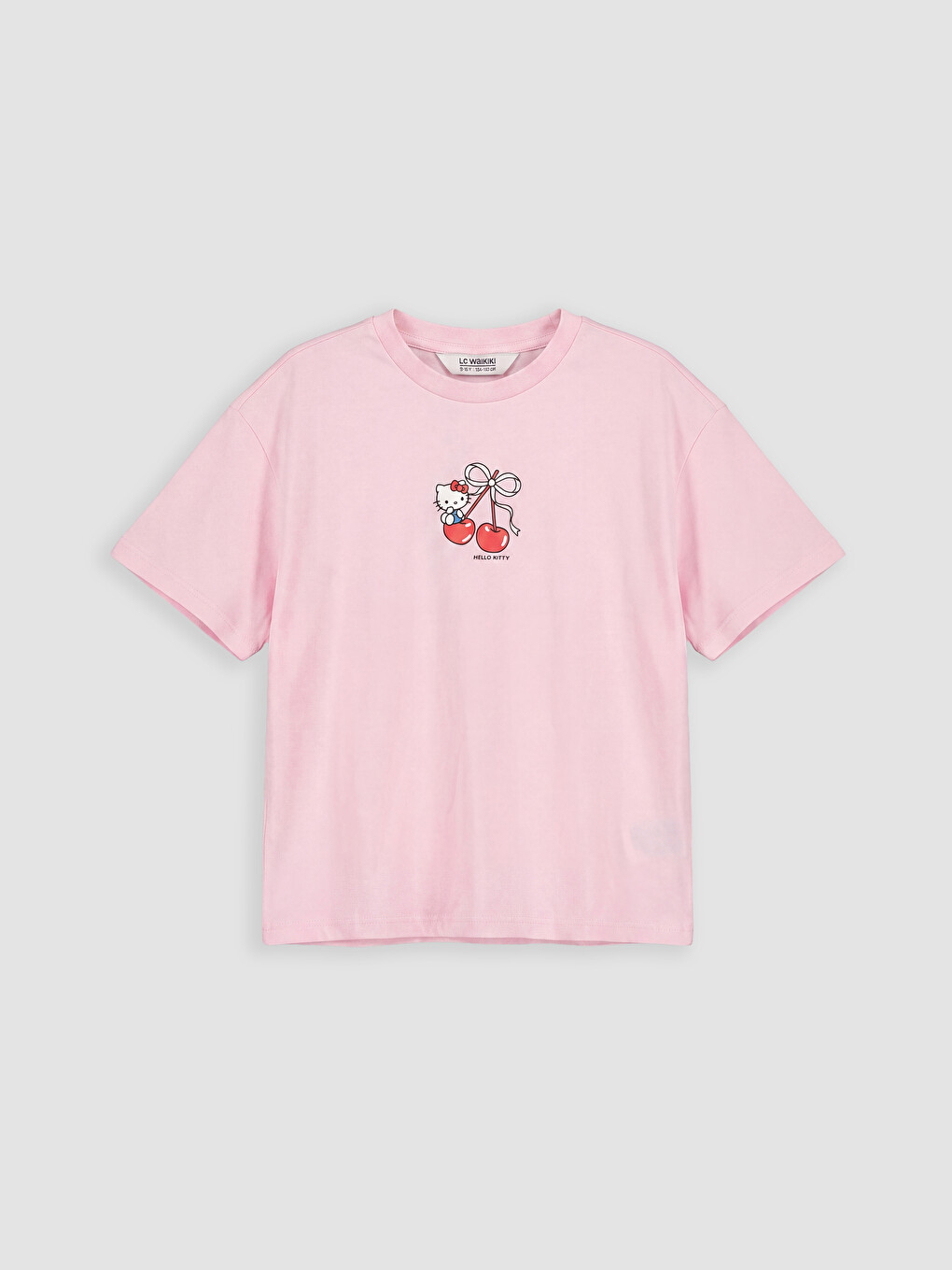 Pembe Bisiklet Yaka Hello Kitty Baskılı Kız Çocuk Tişört
