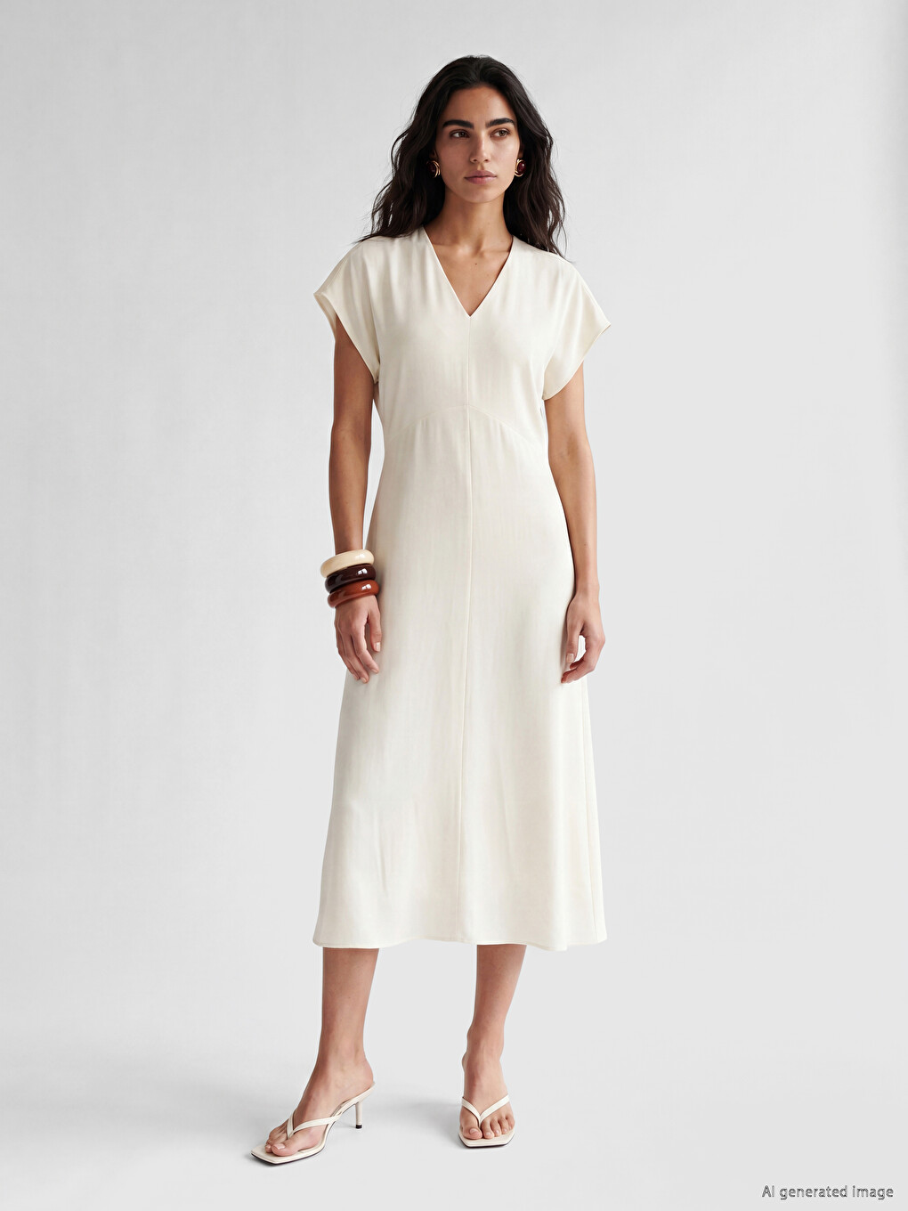 V Neck Linen Blend Dress