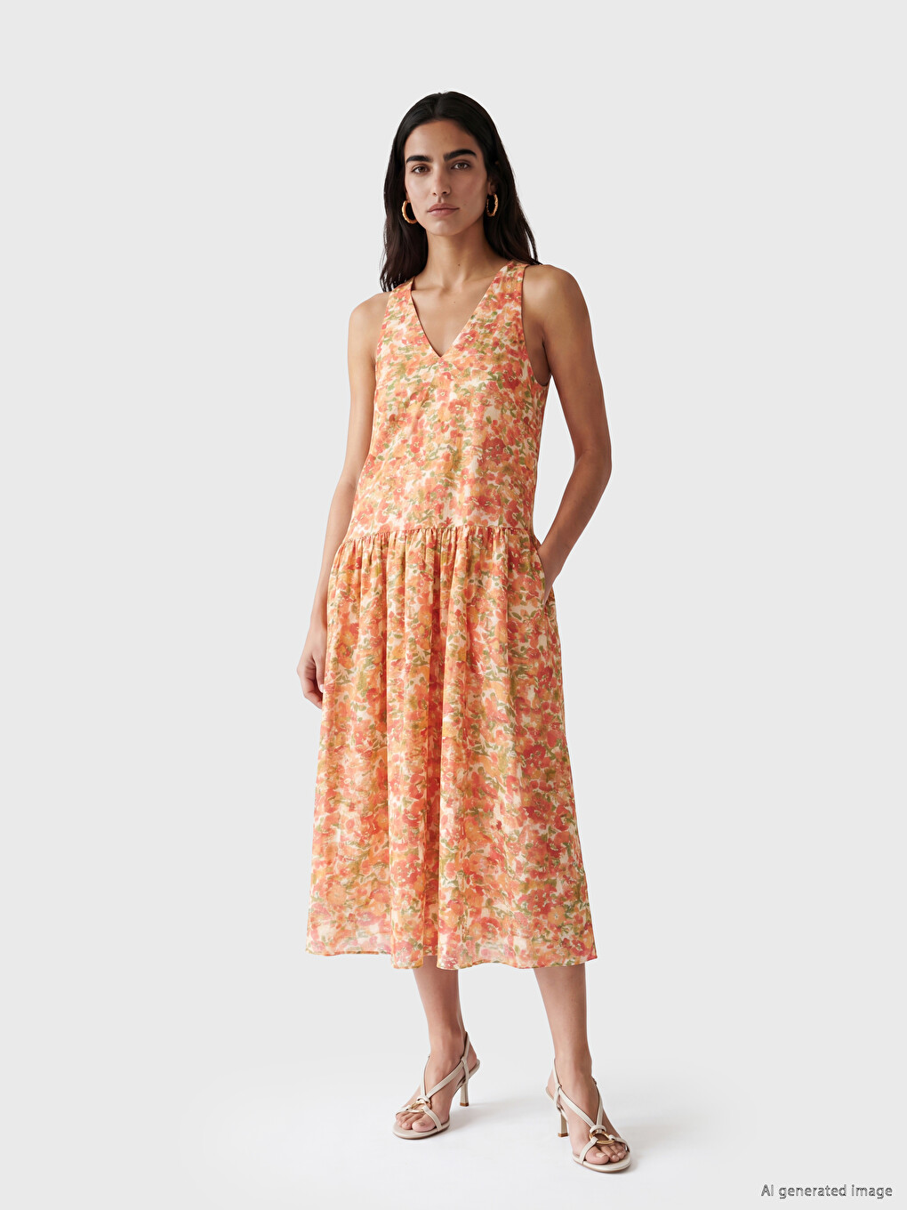 V Neck Floral Dress-1