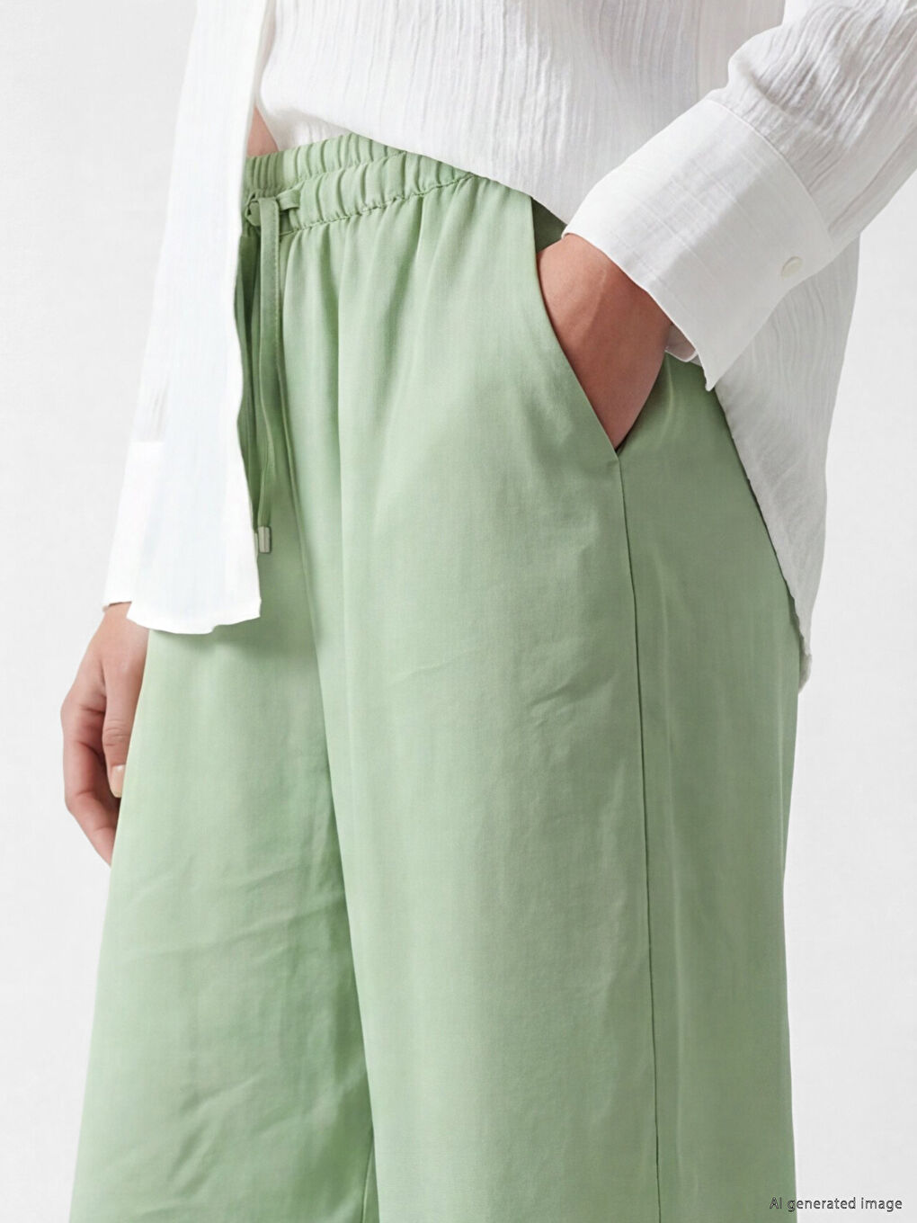 Pantaloni de damă din amestec de modal cu talie elastică-2