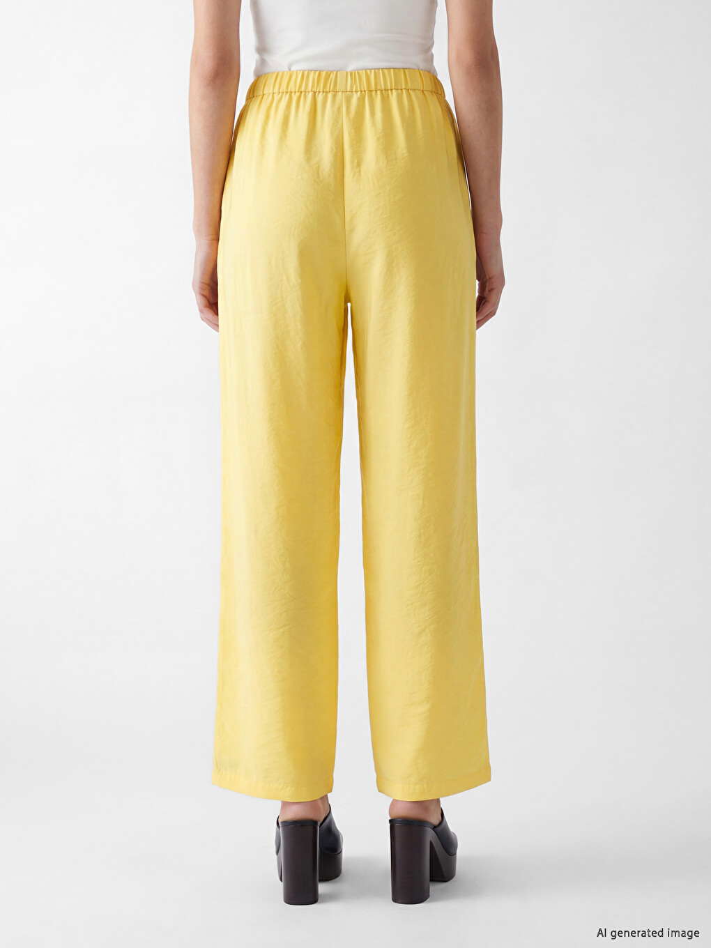 Sarı Beli Lastikli Modal Karışımlı Kadın Pantolon-3