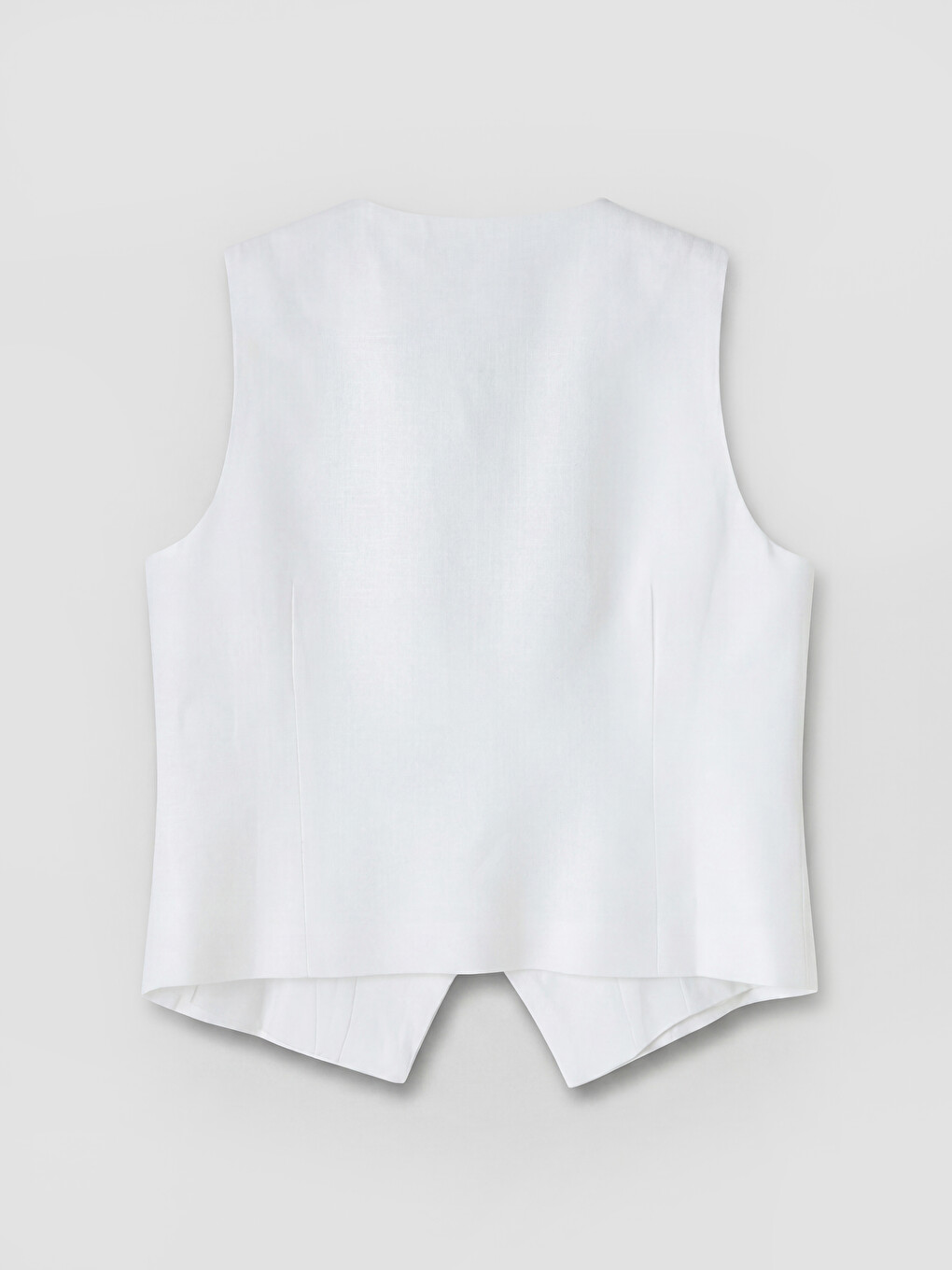 Beyaz Kaçık Yaka Keten Kadın Klasik Yelek-1