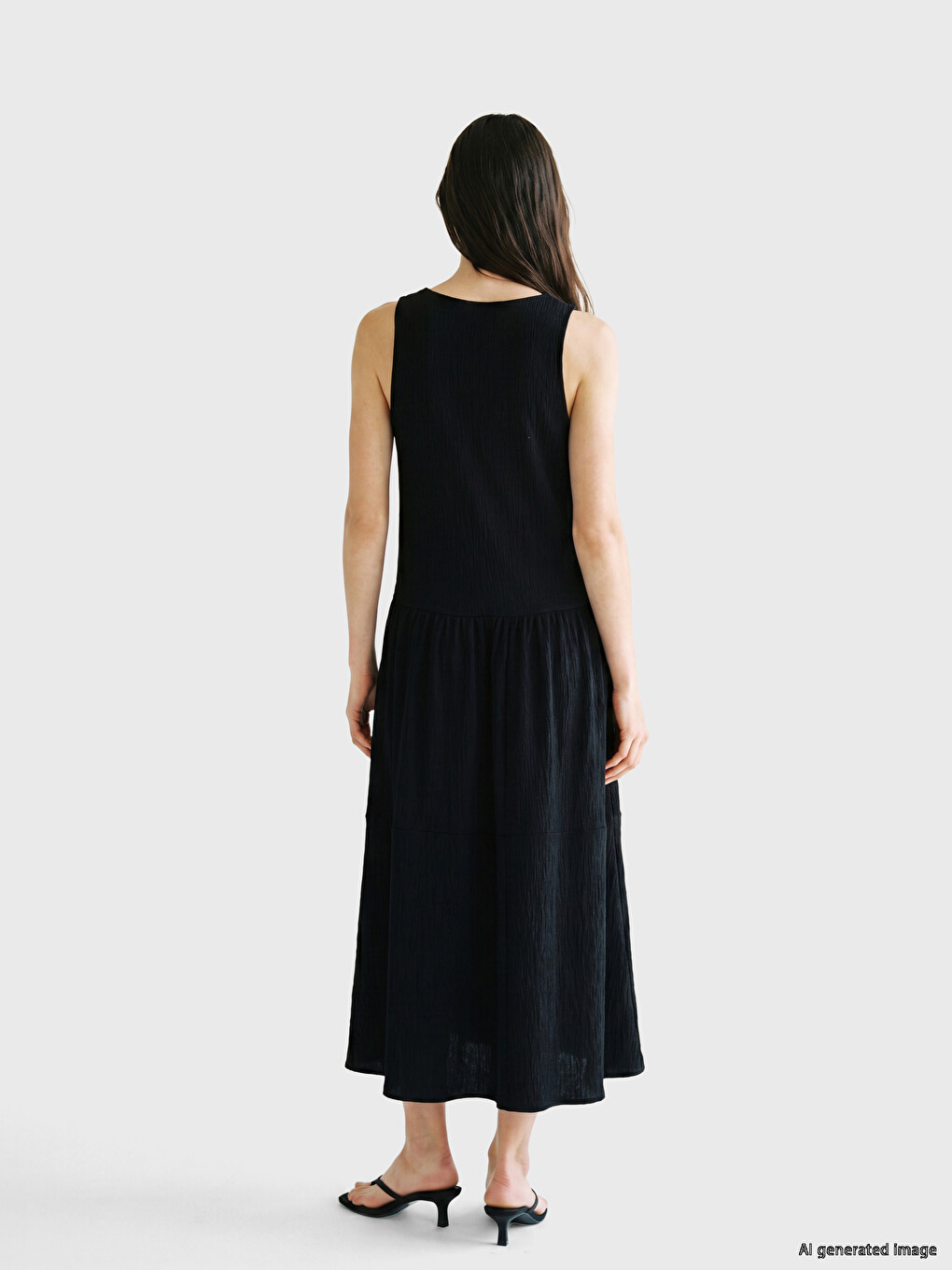 V Neck Textured Pleated Dress-3