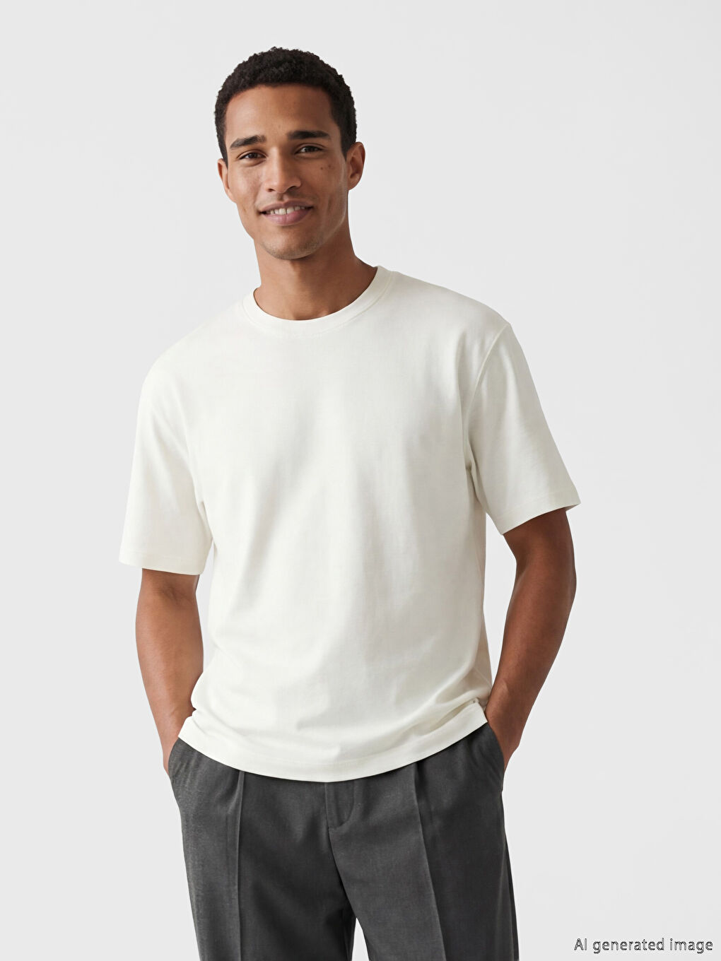 Beyaz Bisiklet Yaka Erkek Tişört 2'li-2