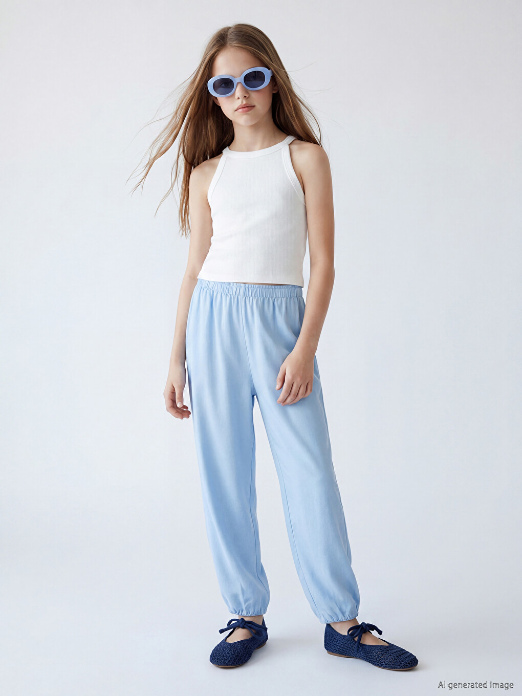 Lila Beli Lastikli Kız Çocuk Jogger Pantolon