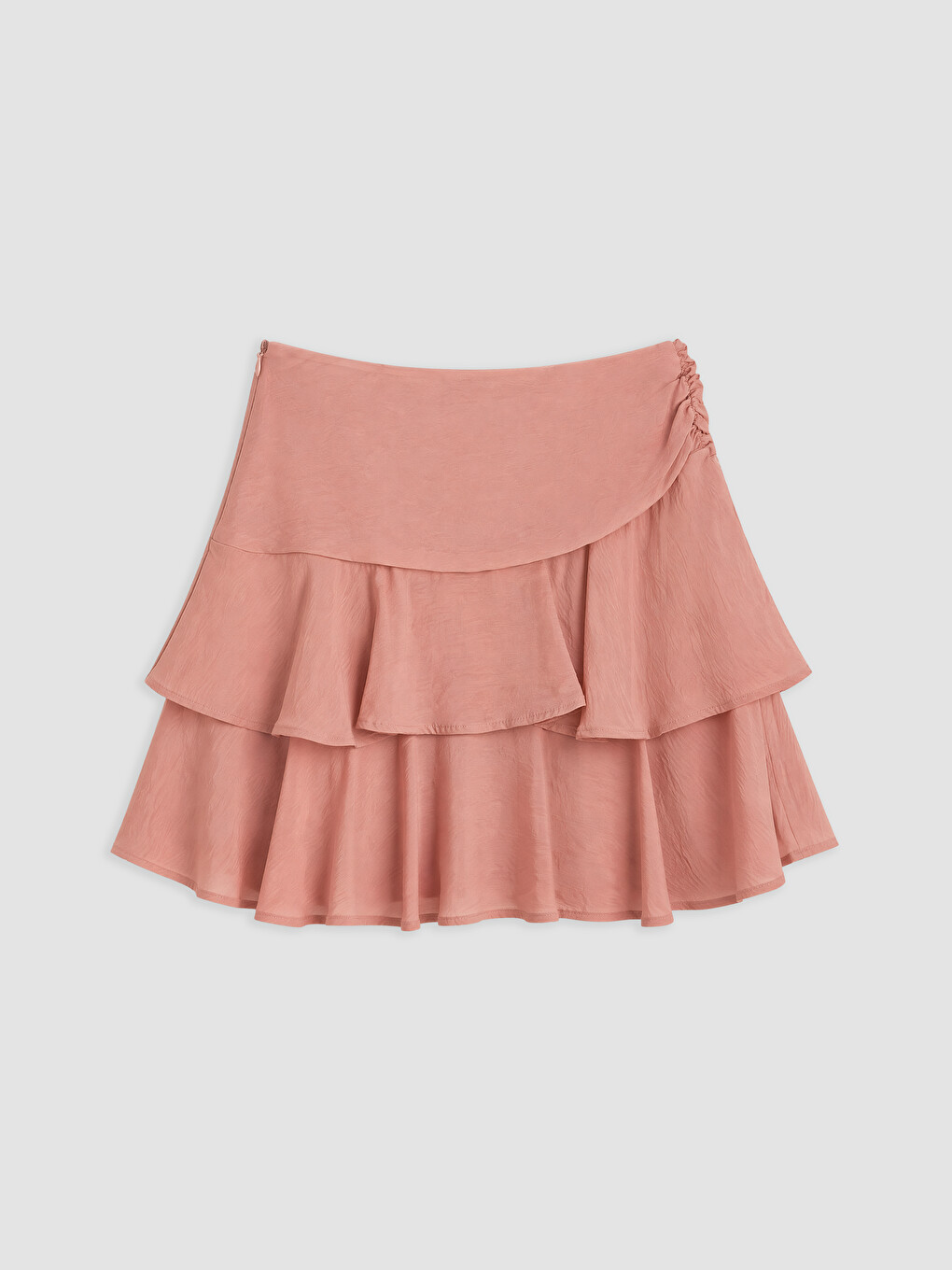 Pembe Beli Fermuarlı Katkat Fırfırlı Şort Etek