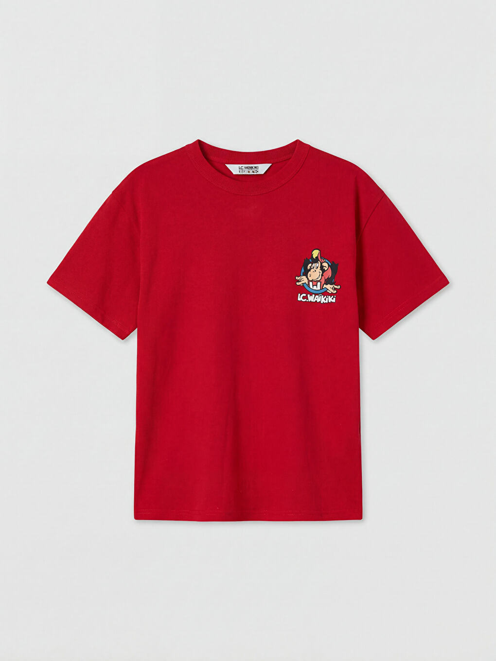 Kırmızı Nostaljik Maymun Baskılı Unisex Çocuk Tişört-4