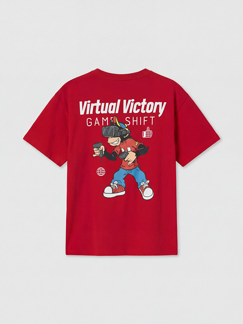 Kırmızı Nostaljik Maymun Baskılı Unisex Çocuk Tişört-5