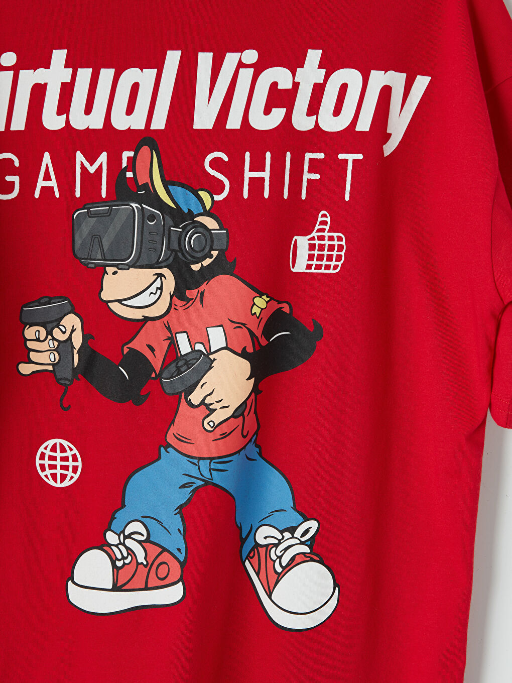 Kırmızı Nostaljik Maymun Baskılı Unisex Çocuk Tişört-7