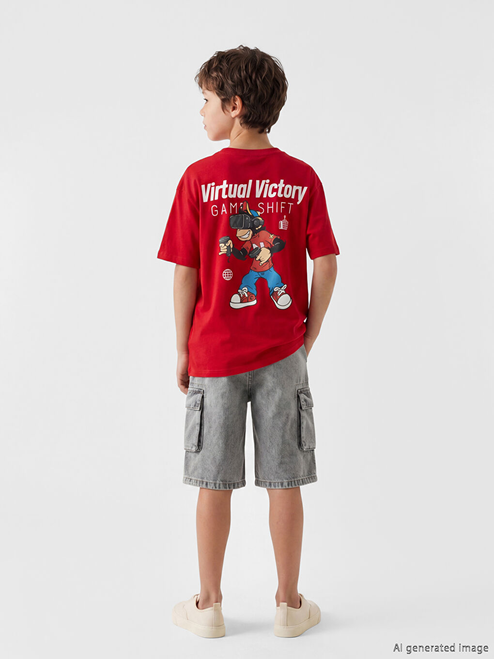 Kırmızı Nostaljik Maymun Baskılı Unisex Çocuk Tişört-3