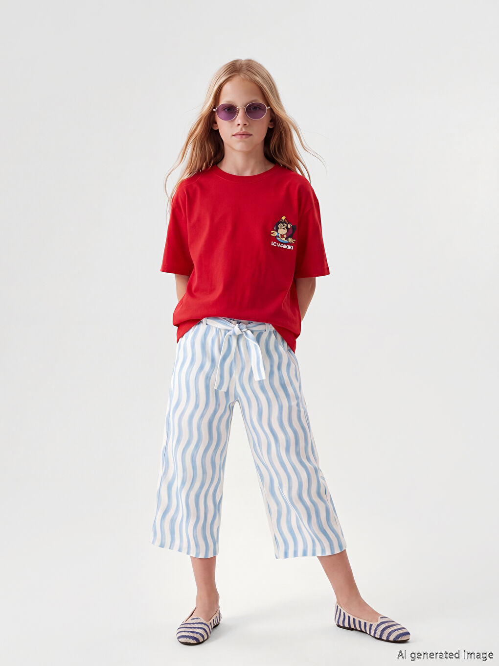 Kırmızı Nostaljik Maymun Baskılı Unisex Çocuk Tişört-1