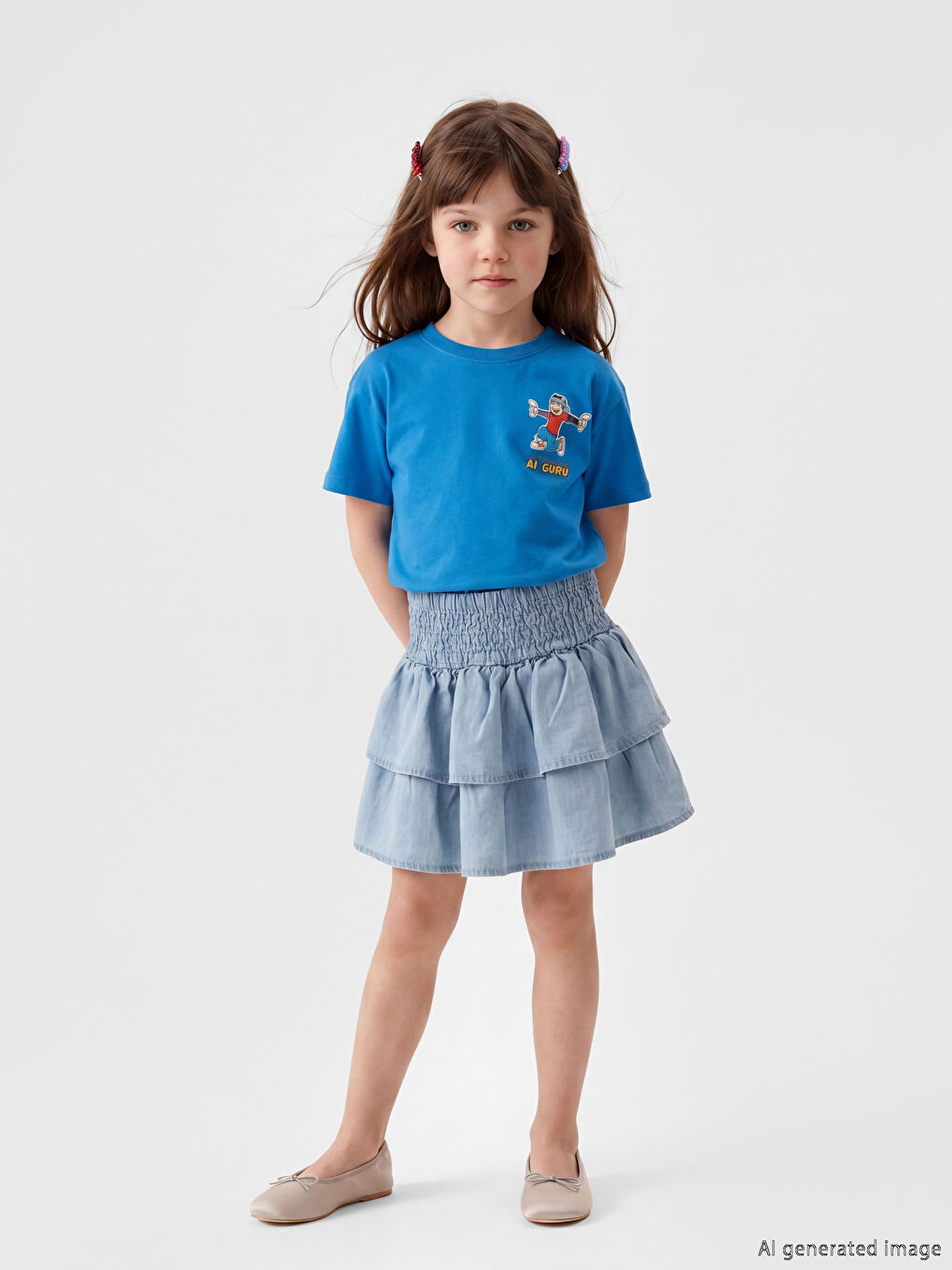 Mavi Bisiklet Yaka Baskılı Unisex Çocuk Tişört-1