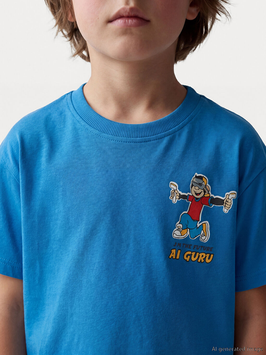 Mavi Bisiklet Yaka Baskılı Unisex Çocuk Tişört-2