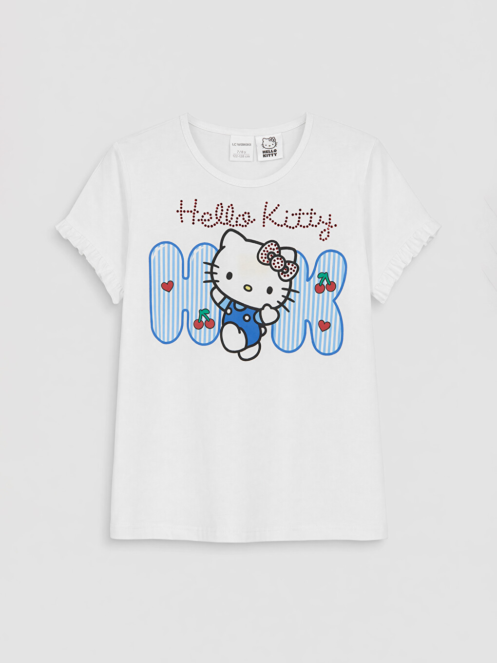 Beyaz Bisiklet Yaka Hello Kitty Baskılı Kız Çocuk Tişört