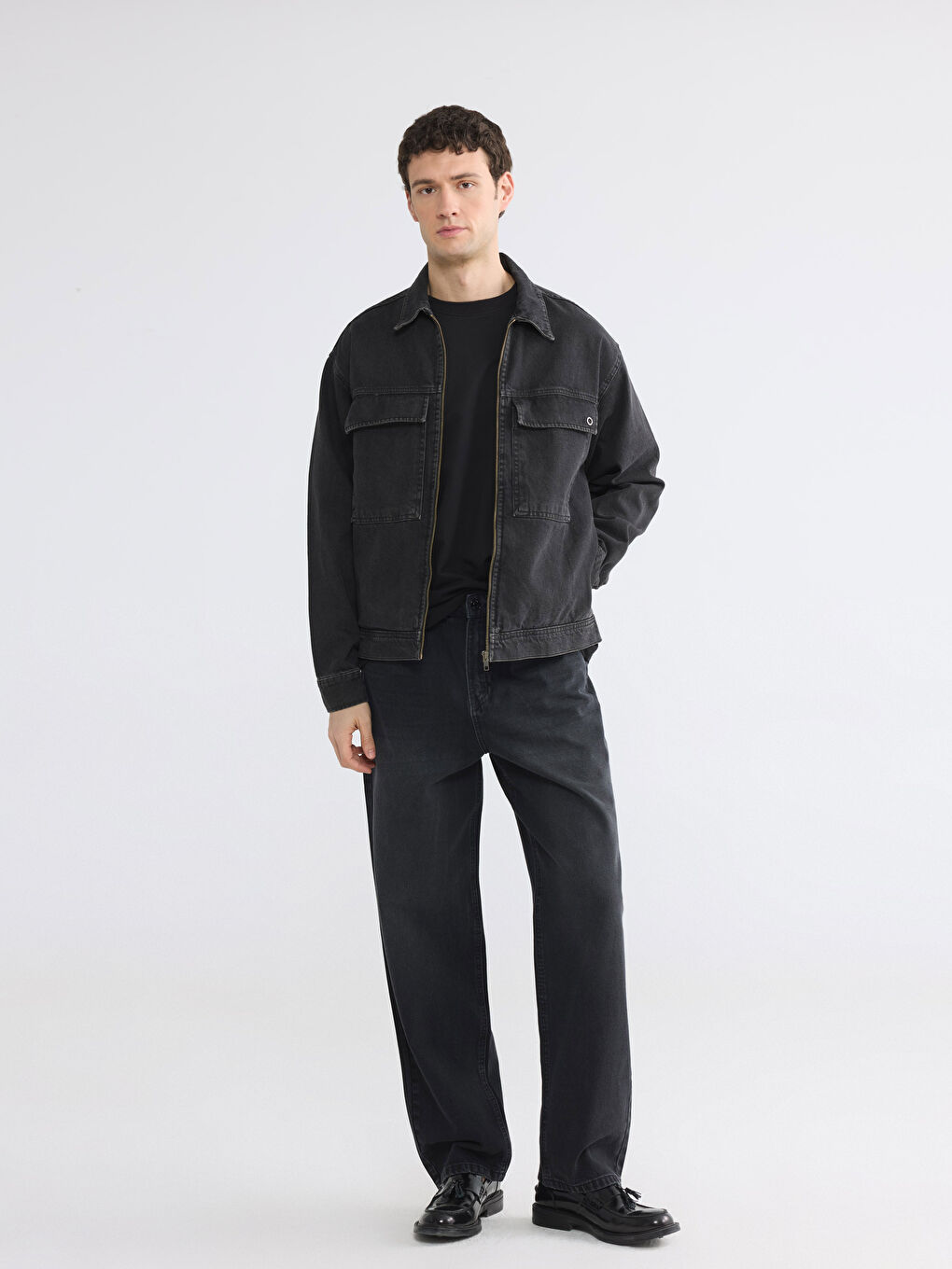 Antrasit Rahat Kalıp Erkek Jean Ceket-1