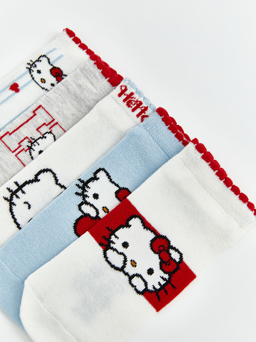 Ekru Hello Kitty Baskılı Kız Çocuk Patik Çorap 5'li-6