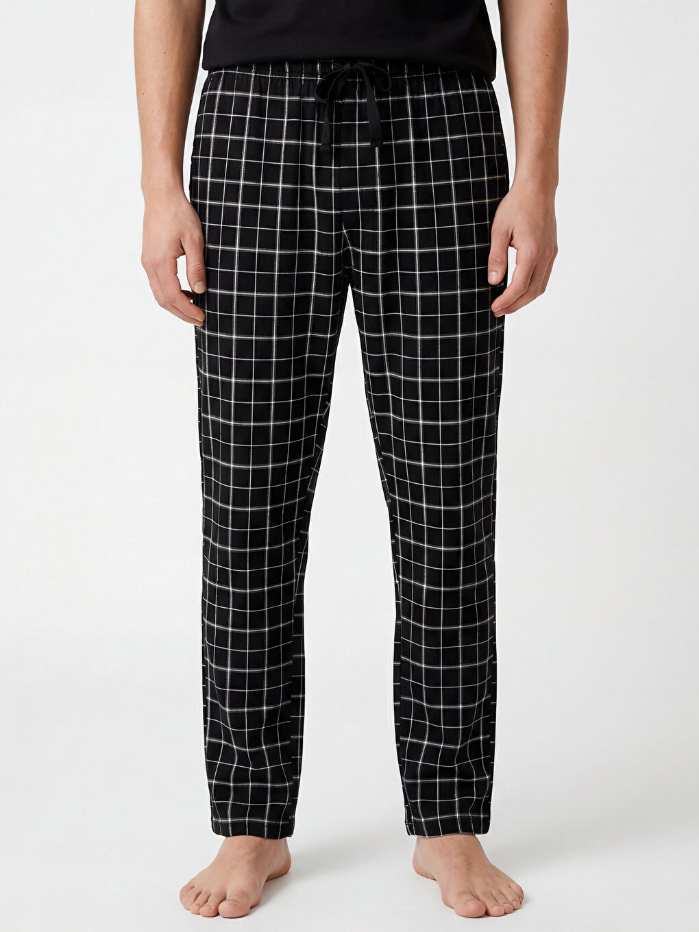 Siyah Regular Fit Ekose Erkek Pijama Alt-1