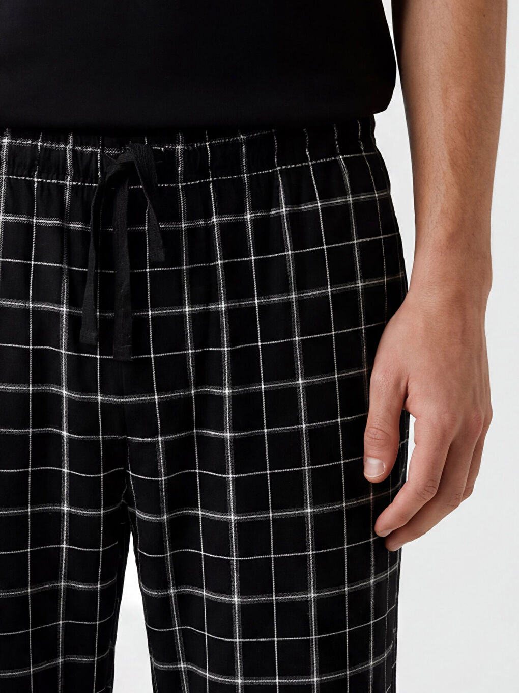 Siyah Regular Fit Ekose Erkek Pijama Alt-2