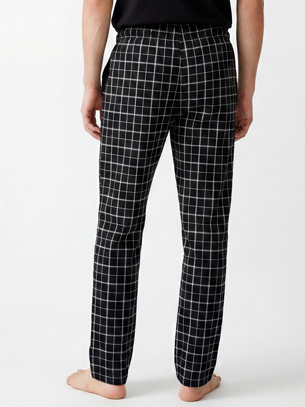 Siyah Regular Fit Ekose Erkek Pijama Alt-3