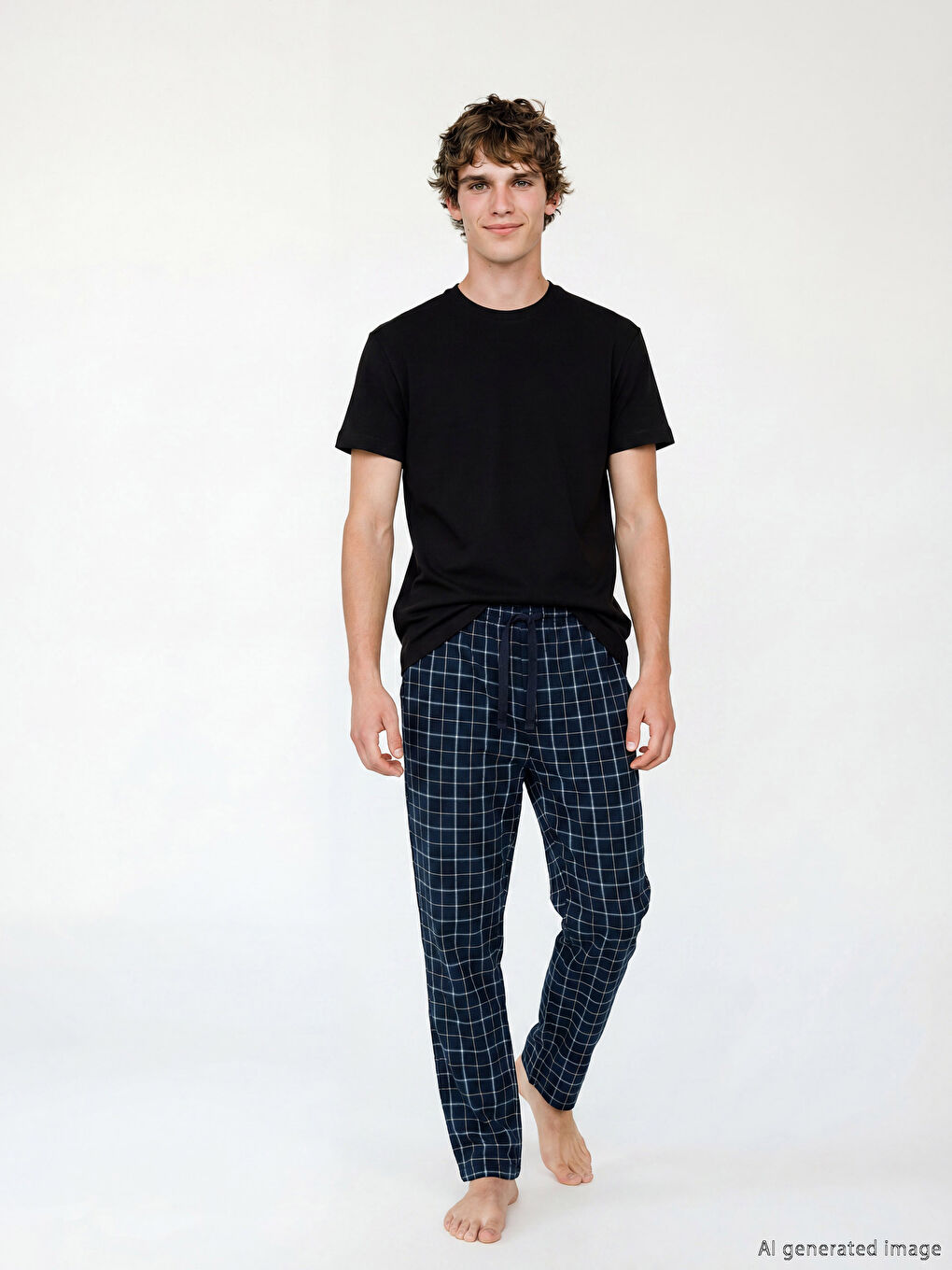 Lacivert Regular Fit Ekose Erkek Pijama Alt