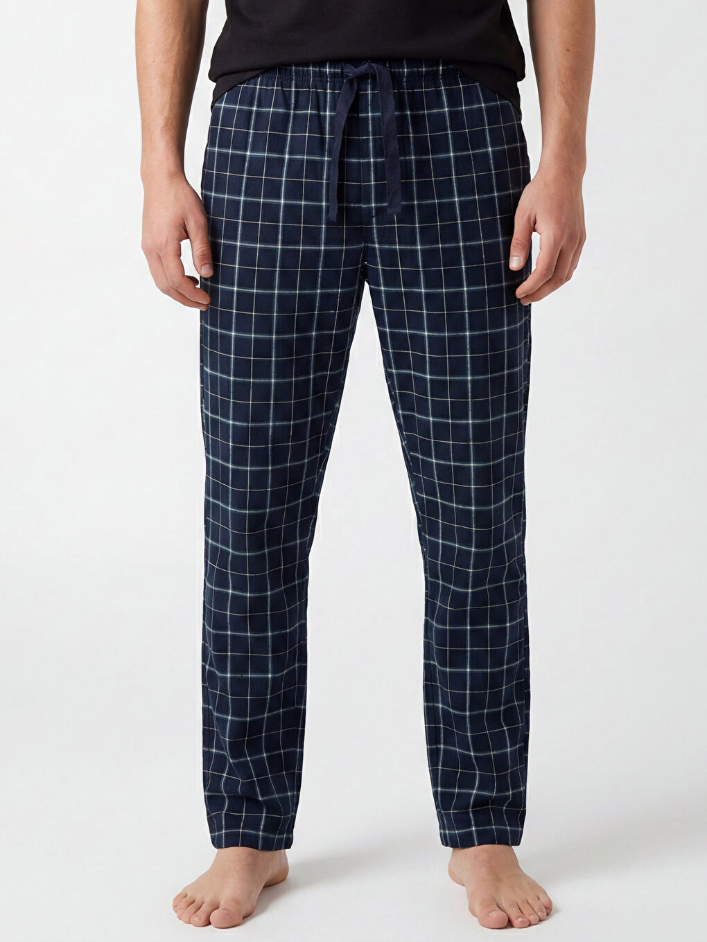 Lacivert Regular Fit Ekose Erkek Pijama Alt-1