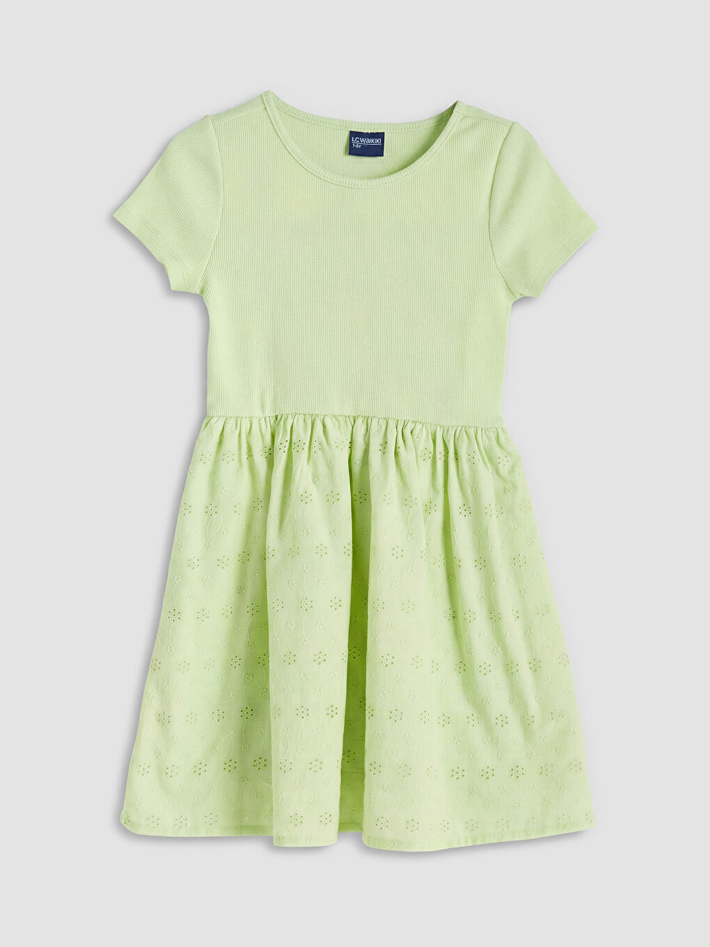 Yeşil Bisiklet Yaka Fisto Detaylı Kız Çocuk Elbise