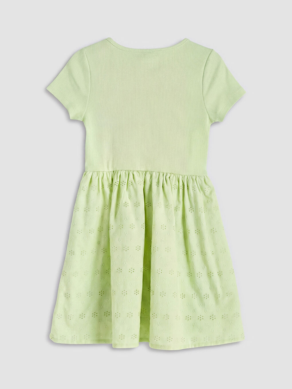 Yeşil Bisiklet Yaka Fisto Detaylı Kız Çocuk Elbise-1