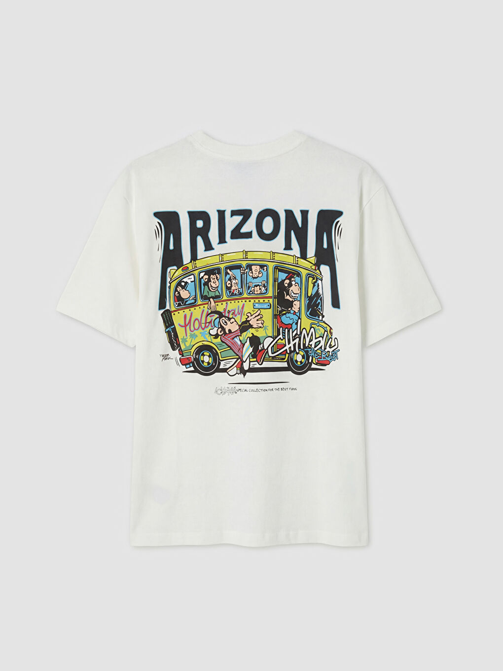 Ekru Nostaljik Maymun Baskılı Erkek Tişört-1