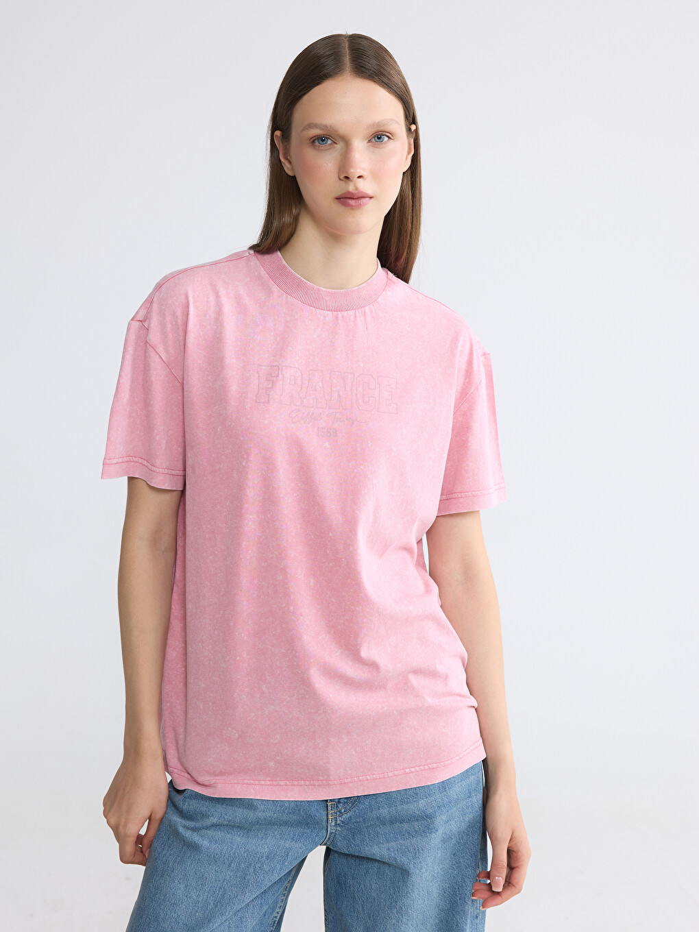 Tricou imprimat cu guler rotund pentru femei