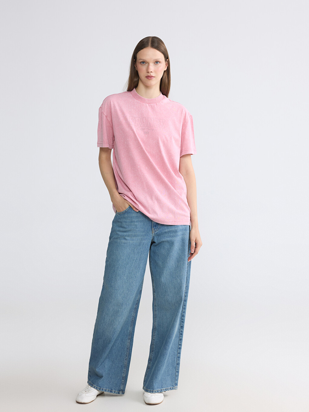 Tricou imprimat cu guler rotund pentru femei-1