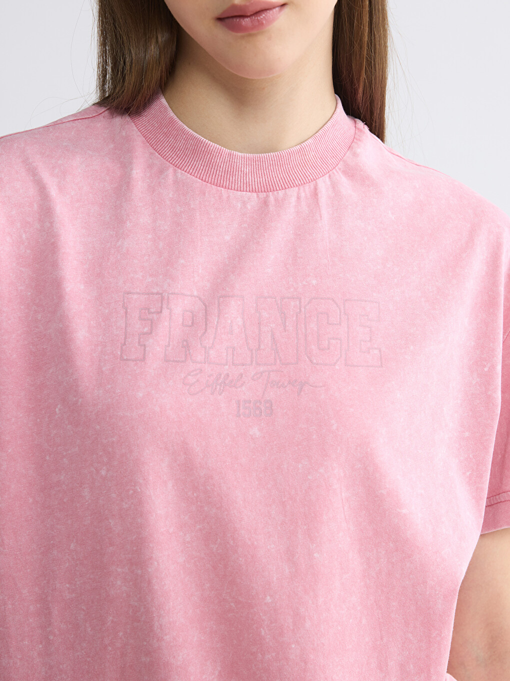 Tricou imprimat cu guler rotund pentru femei-2